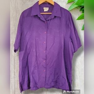 BonWorth Men's Hawaiian Floral Jacquard Button Up Cuban Collar Size L